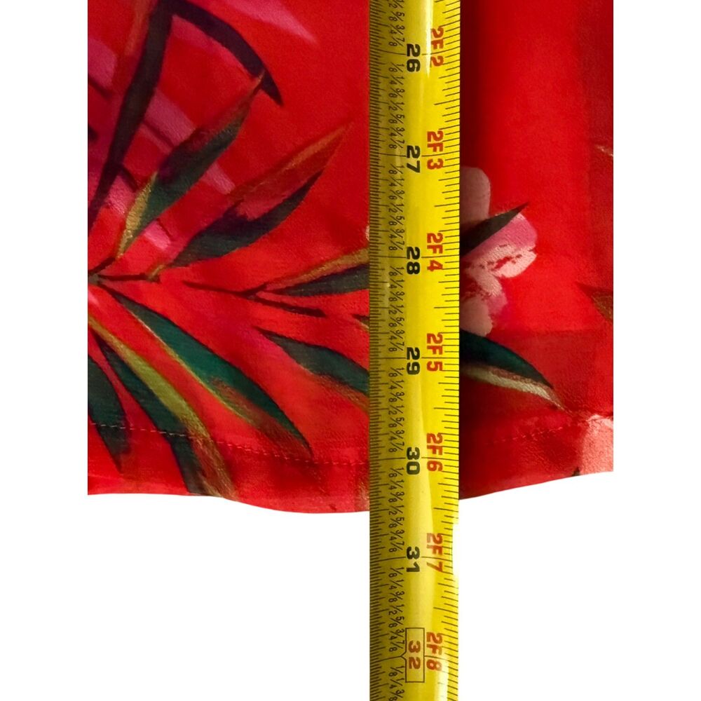 Red Floral Plunging Neckline Romper with Wide Bell Sleeves - Size M - Picture 10 of 11